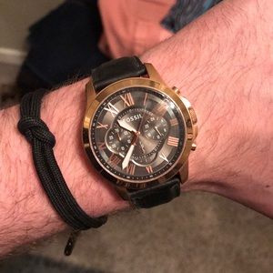 Men’s Dark Gold Fossil Watch with Leather Band